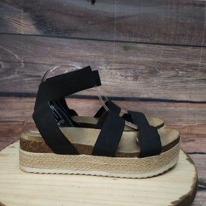Madden Girl Womens size 10 Espadrille Sandal Black Sling back Ankle Strap Summer